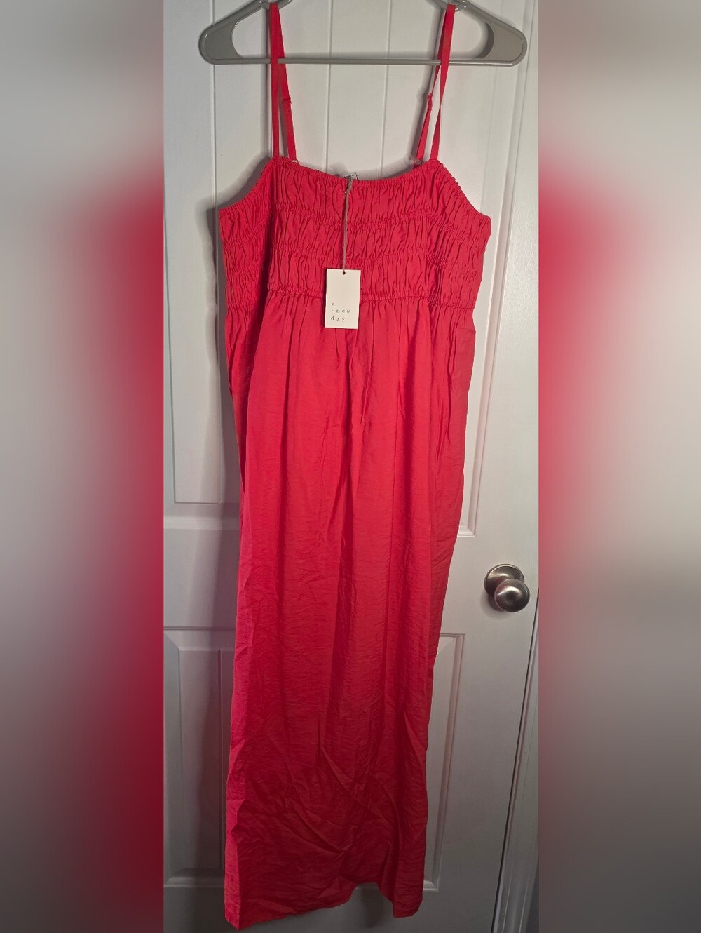 A New Day Bright Red Smocked Maxi Dress NWT Large